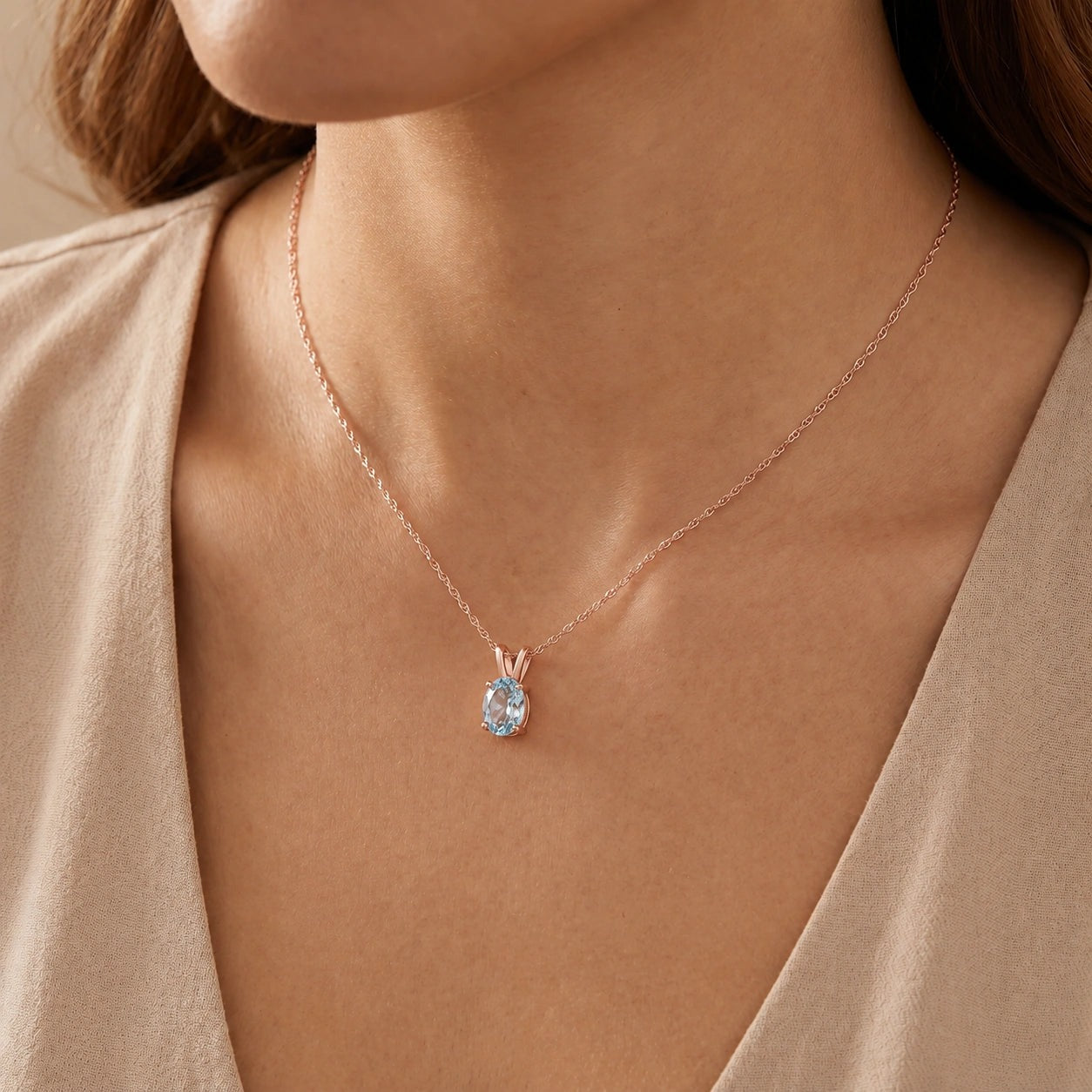 Rose Gold Belle Necklace Blue Topaz 10K — Mimosa