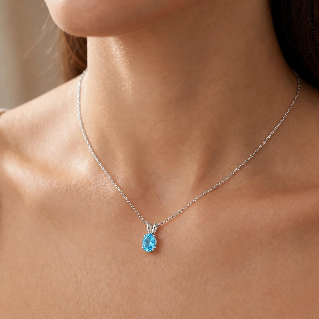 White Gold Belle Necklace Blue Topaz 10K — Mimosa