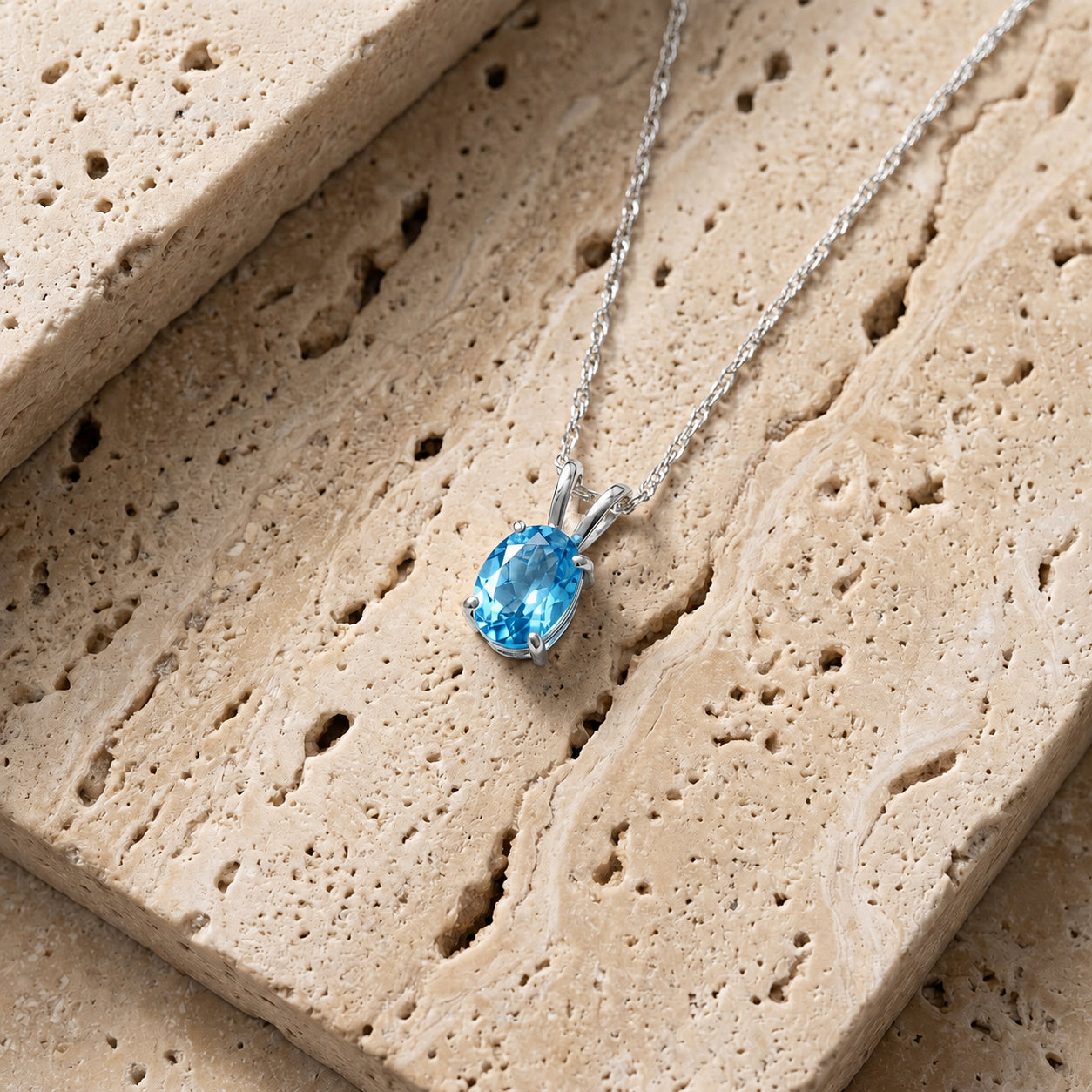 White Gold Belle Necklace Blue Topaz 10K — Mimosa