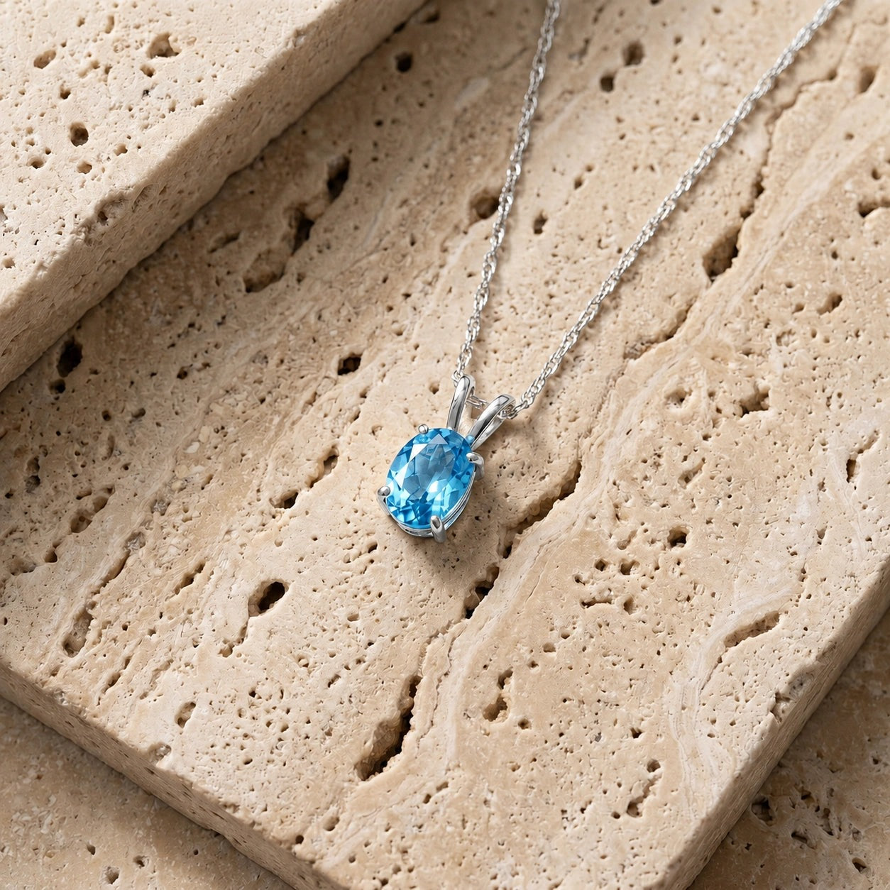 White Gold Belle Necklace Blue Topaz 10K — Mimosa