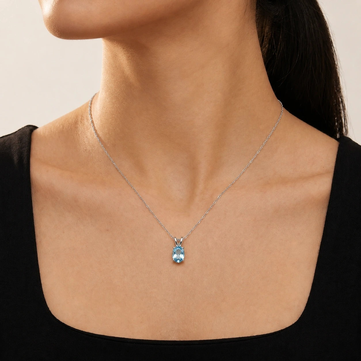 White Gold Belle Necklace Blue Topaz 10K — Mimosa