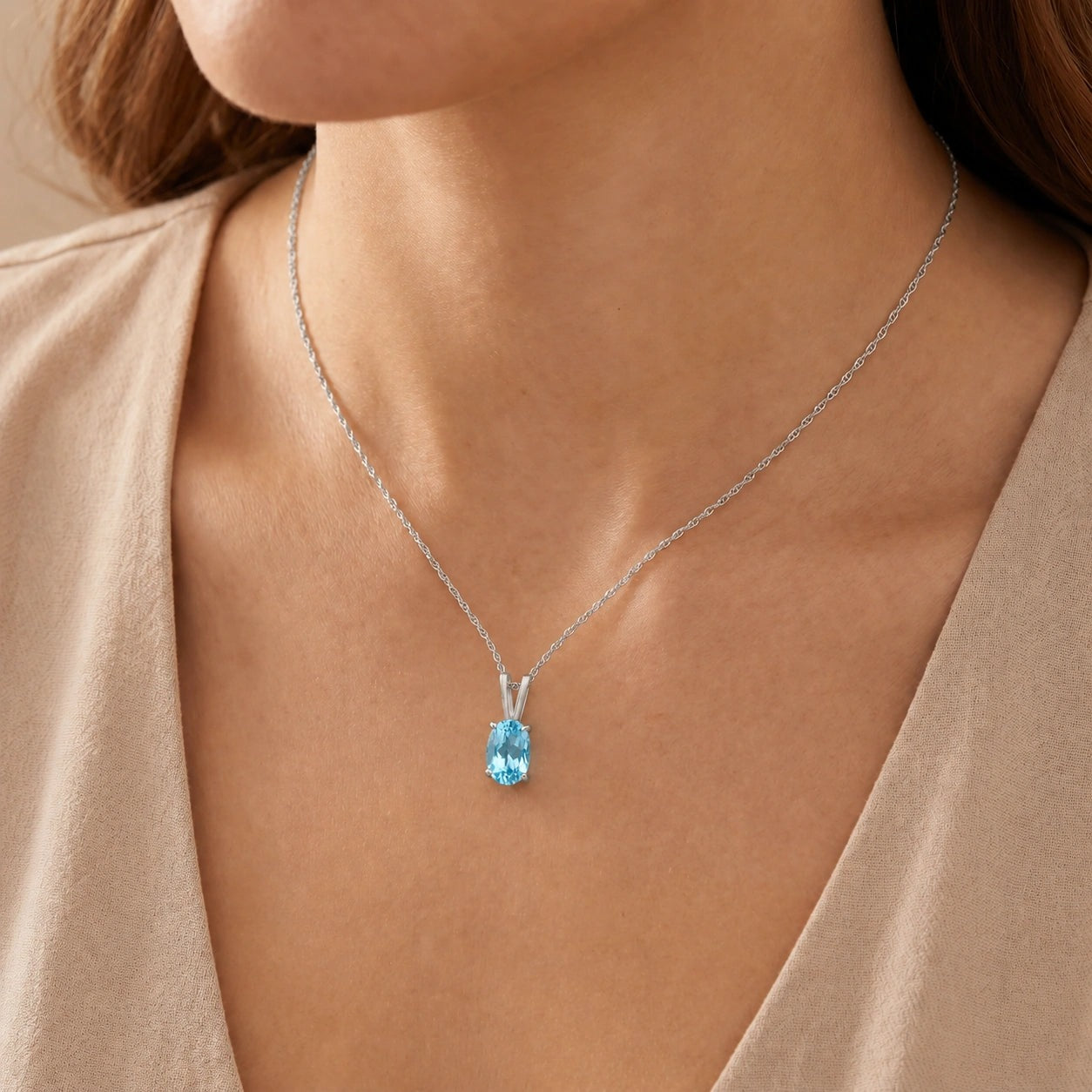White Gold Belle Necklace Blue Topaz 10K — Mimosa