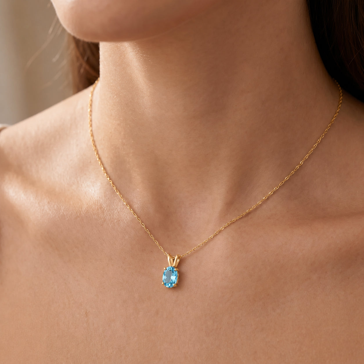 Yellow Gold Belle Necklace Blue Topaz 10K — Mimosa