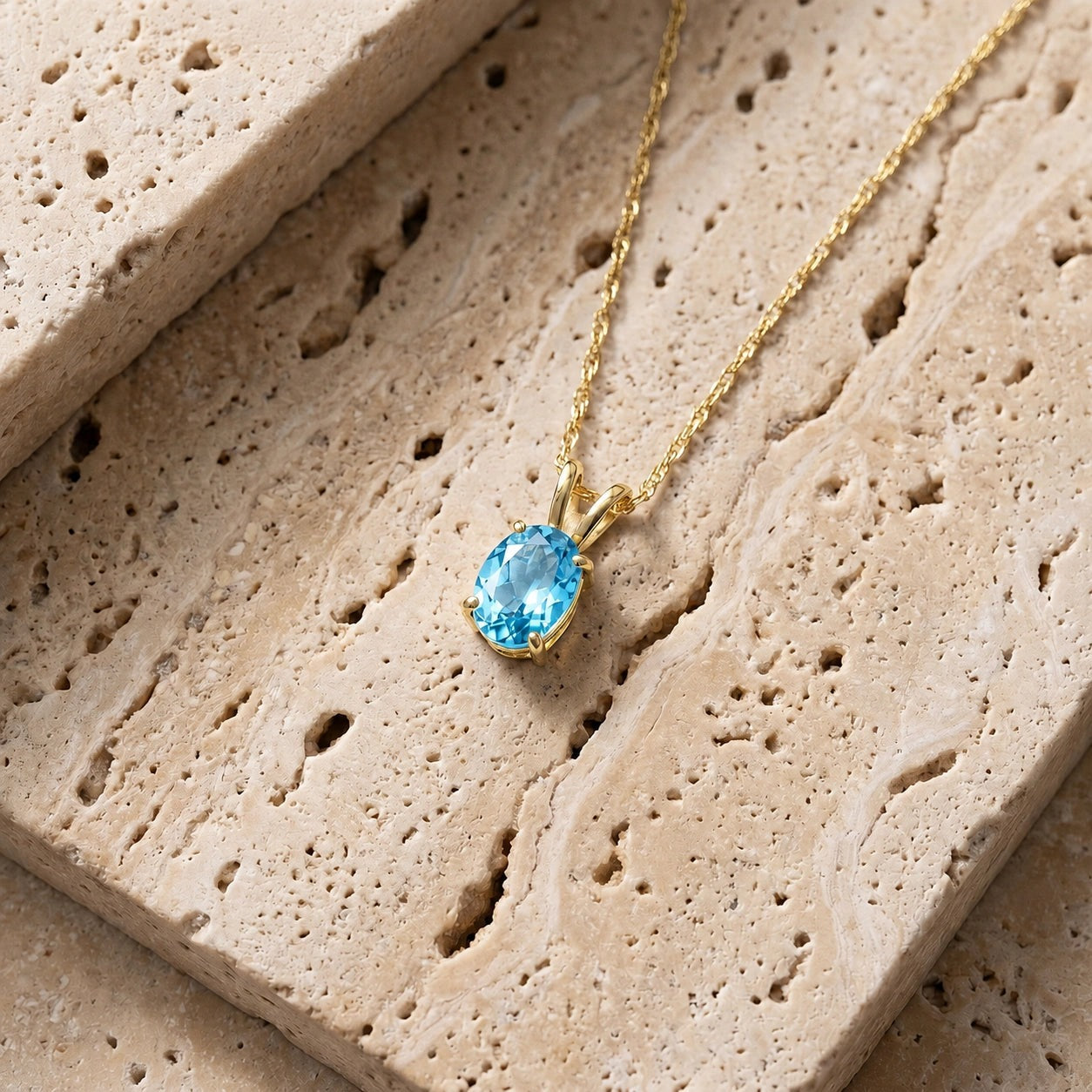 Yellow Gold Belle Necklace Blue Topaz 10K — Mimosa