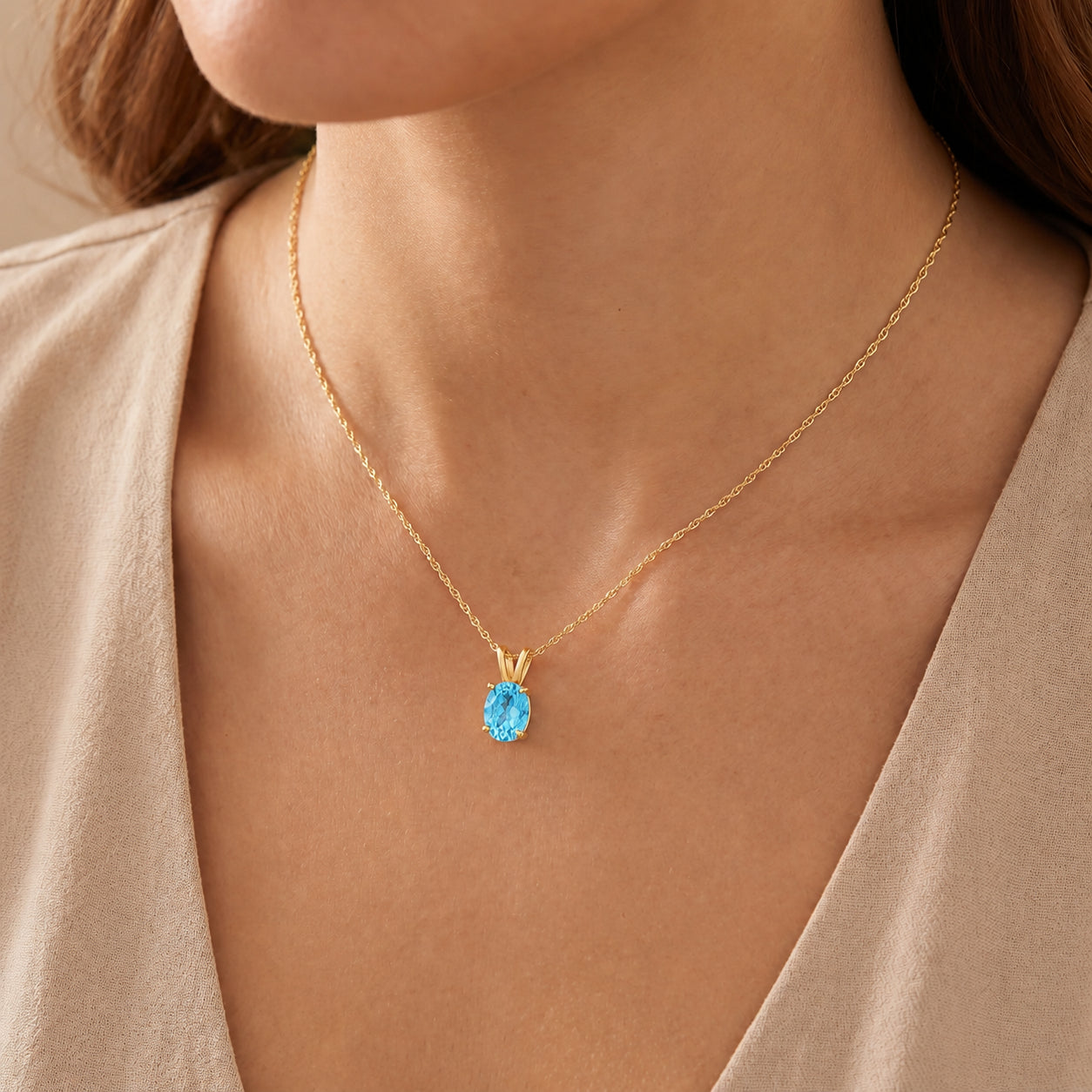 Yellow Gold Belle Necklace Blue Topaz 10K — Mimosa