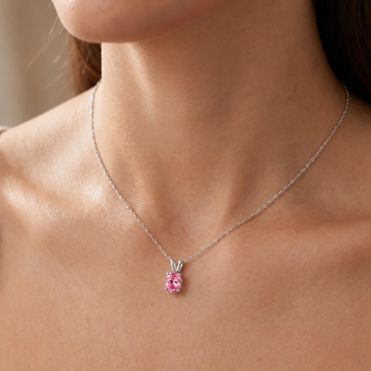 White Gold Belle Necklace Pink Topaz 10K — Mimosa