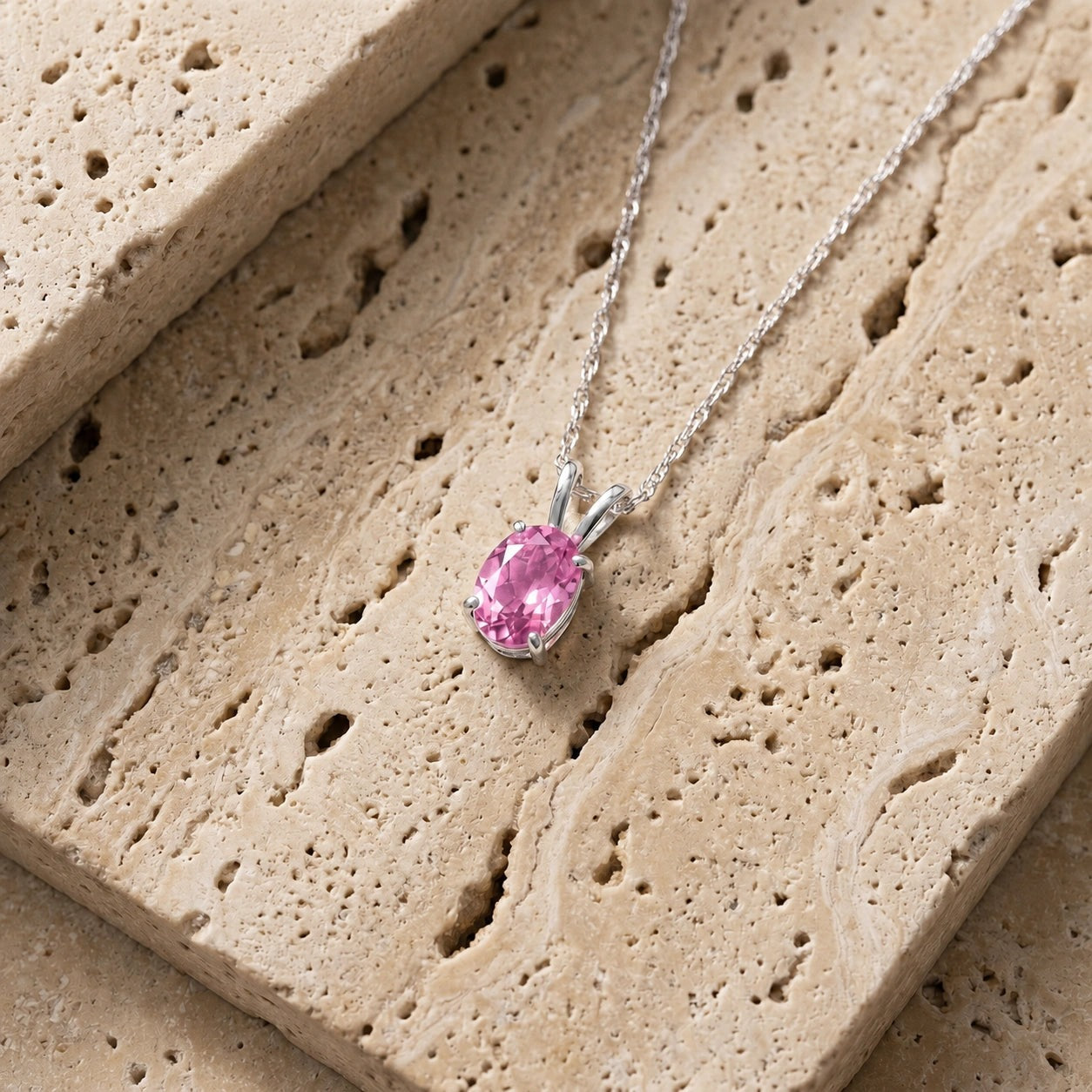 White Gold Belle Necklace Pink Topaz 10K — Mimosa