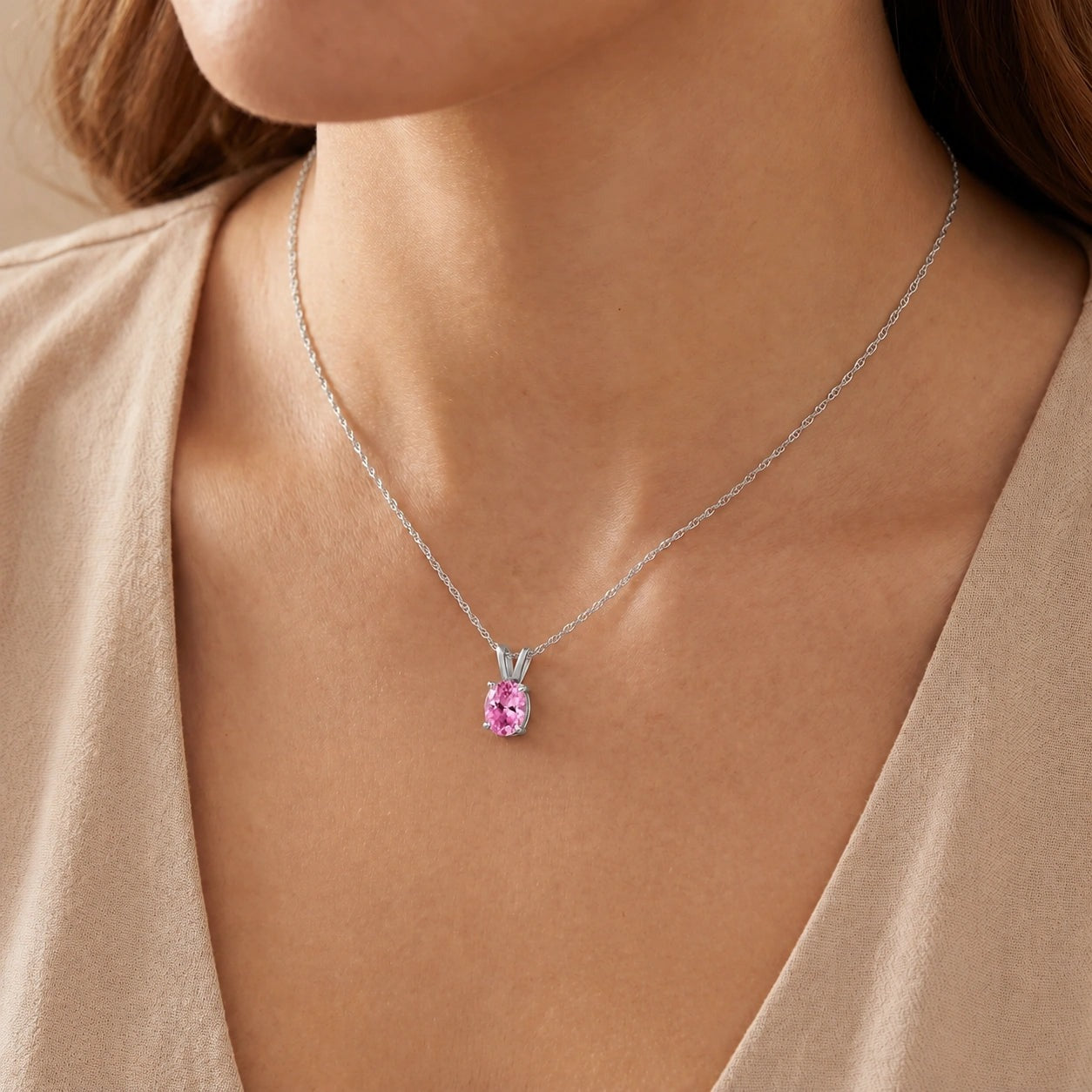 White Gold Belle Necklace Pink Topaz 10K — Mimosa