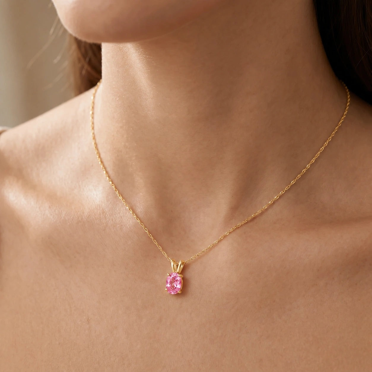 Yellow Gold Belle Necklace Pink Topaz 10K — Mimosa