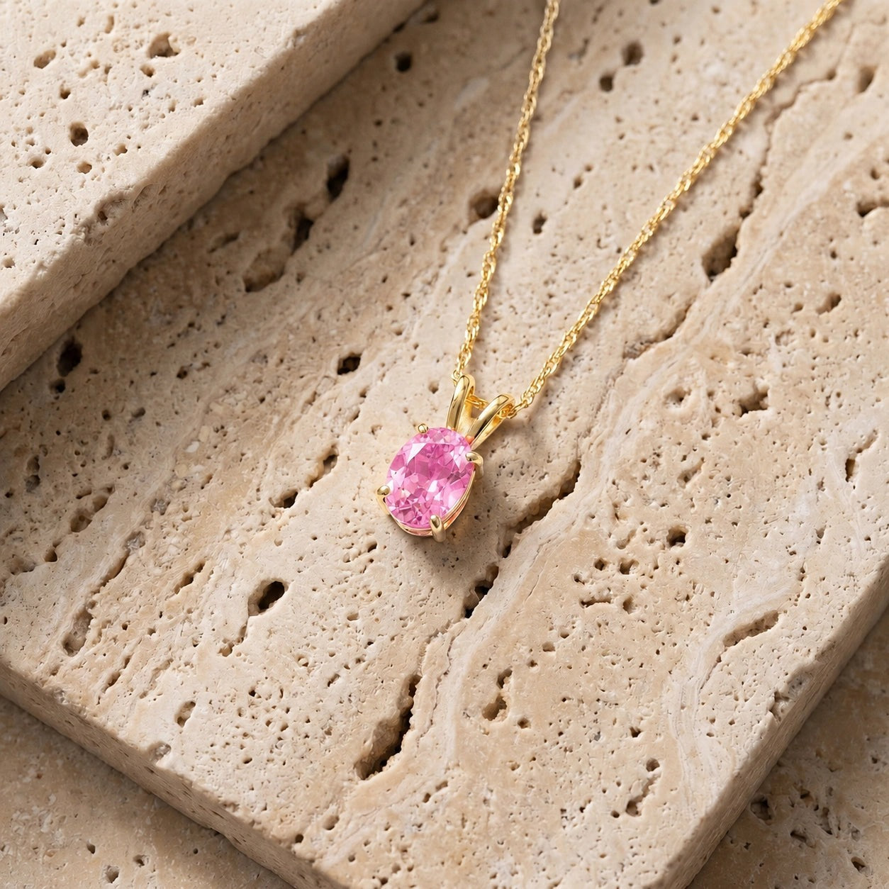 Yellow Gold Belle Necklace Pink Topaz 10K — Mimosa