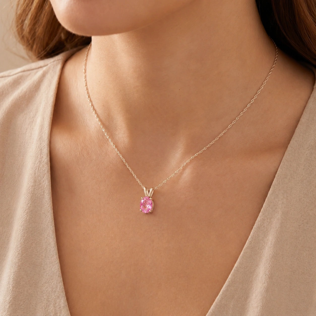 Yellow Gold Belle Necklace Pink Topaz 10K — Mimosa