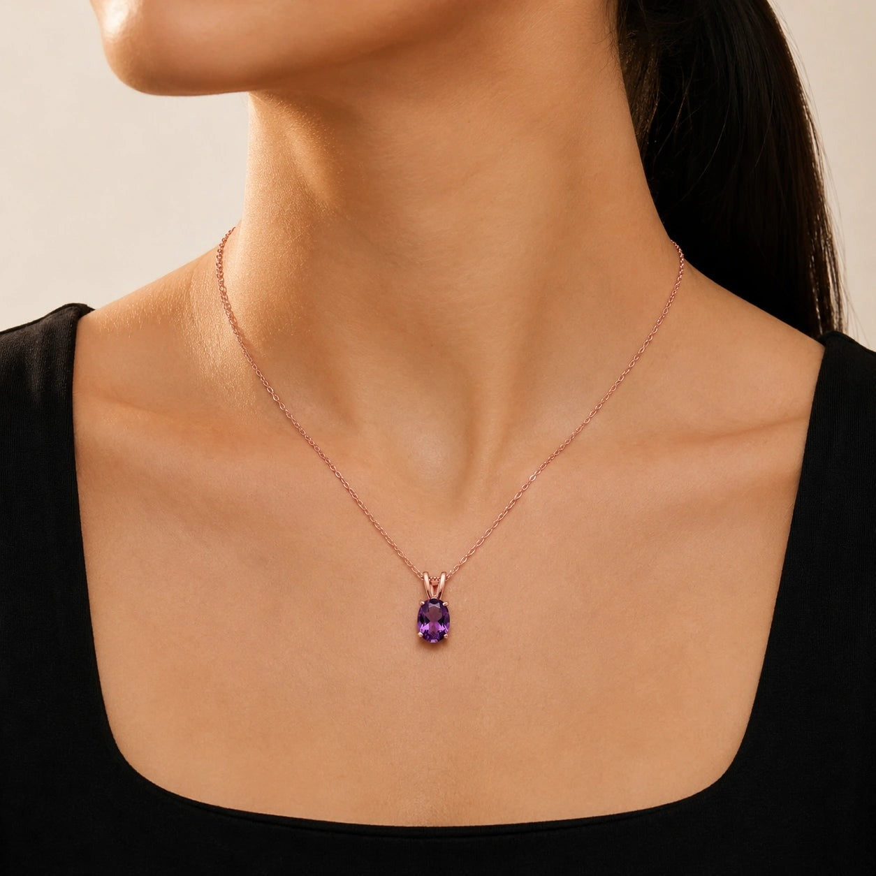 Rose Gold Belle Necklace Amethyst 10K — Mimosa