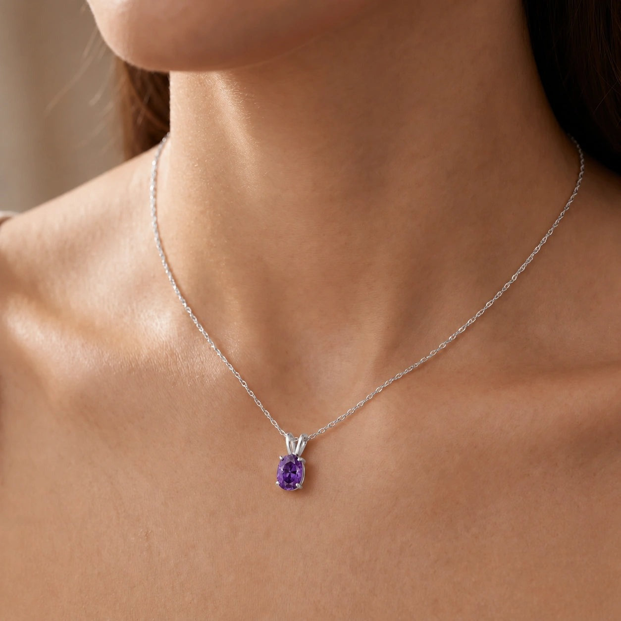White Gold Belle Necklace Amethyst 10K — Mimosa