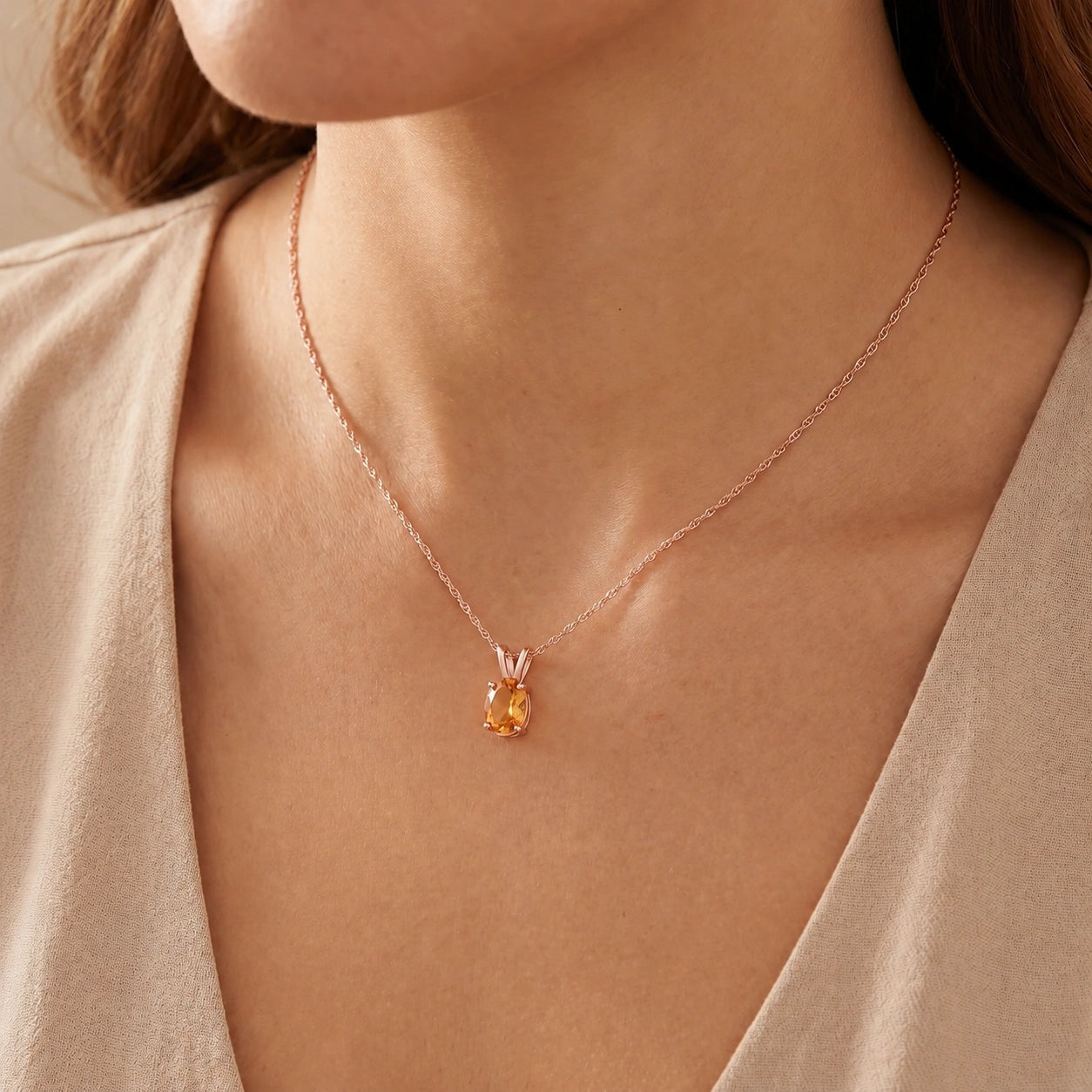 Rose Gold Belle Necklace Citrine 10K — Mimosa