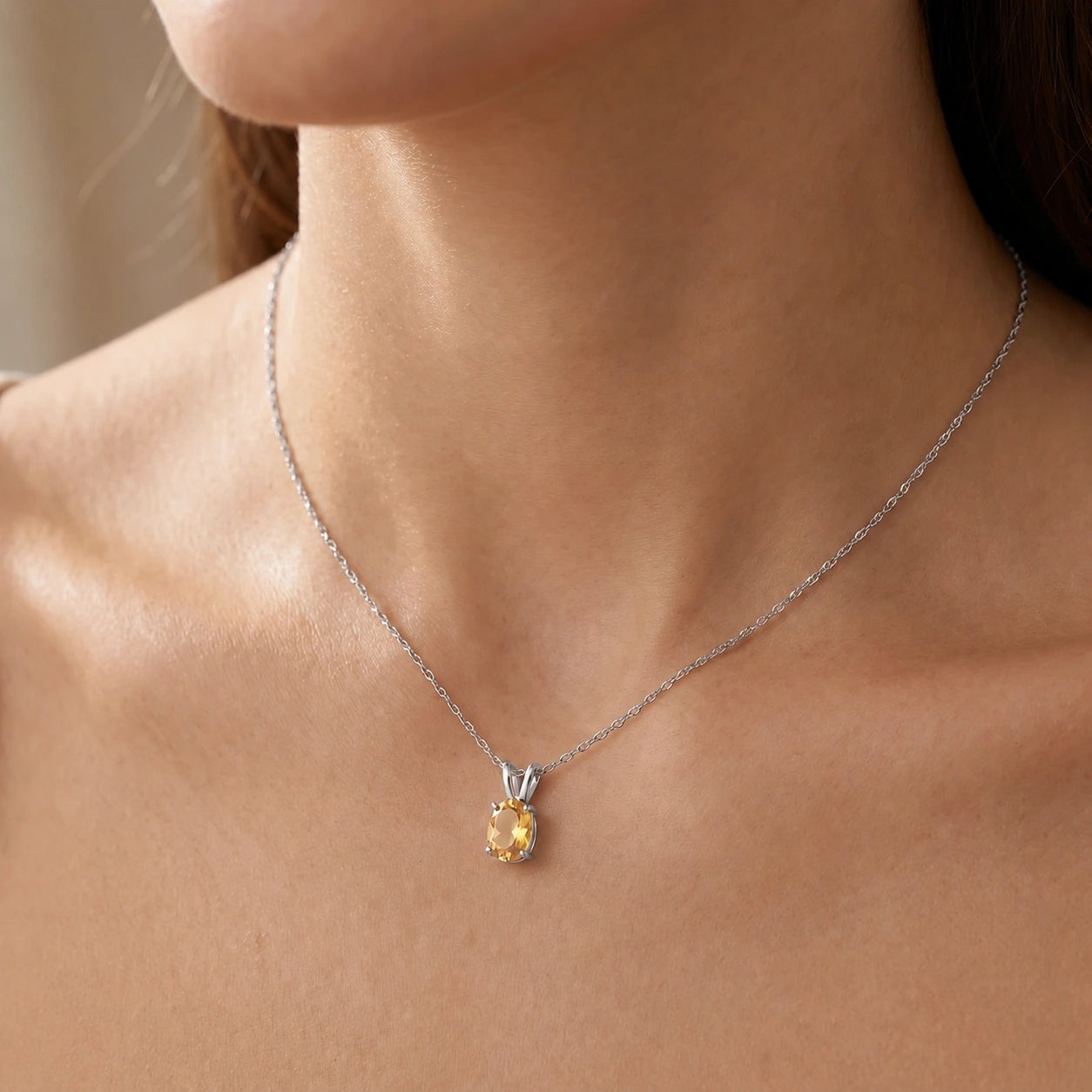 White Gold Belle Necklace Citrine 10K — Mimosa