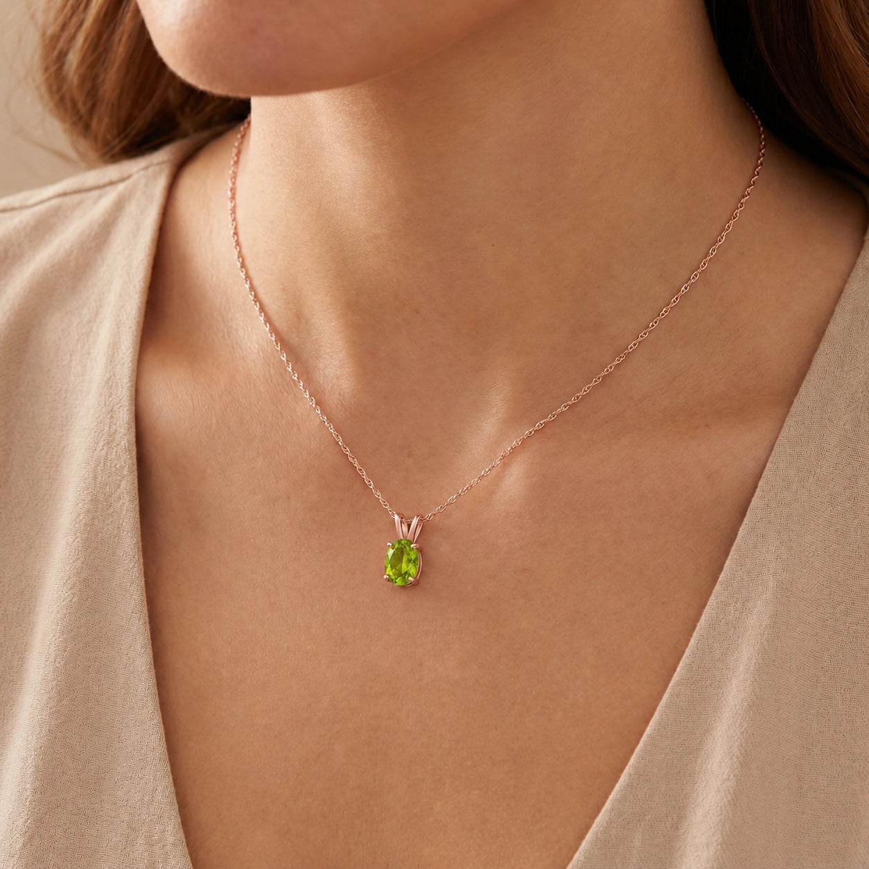 Rose Gold Belle Necklace Emerald 10K — Mimosa