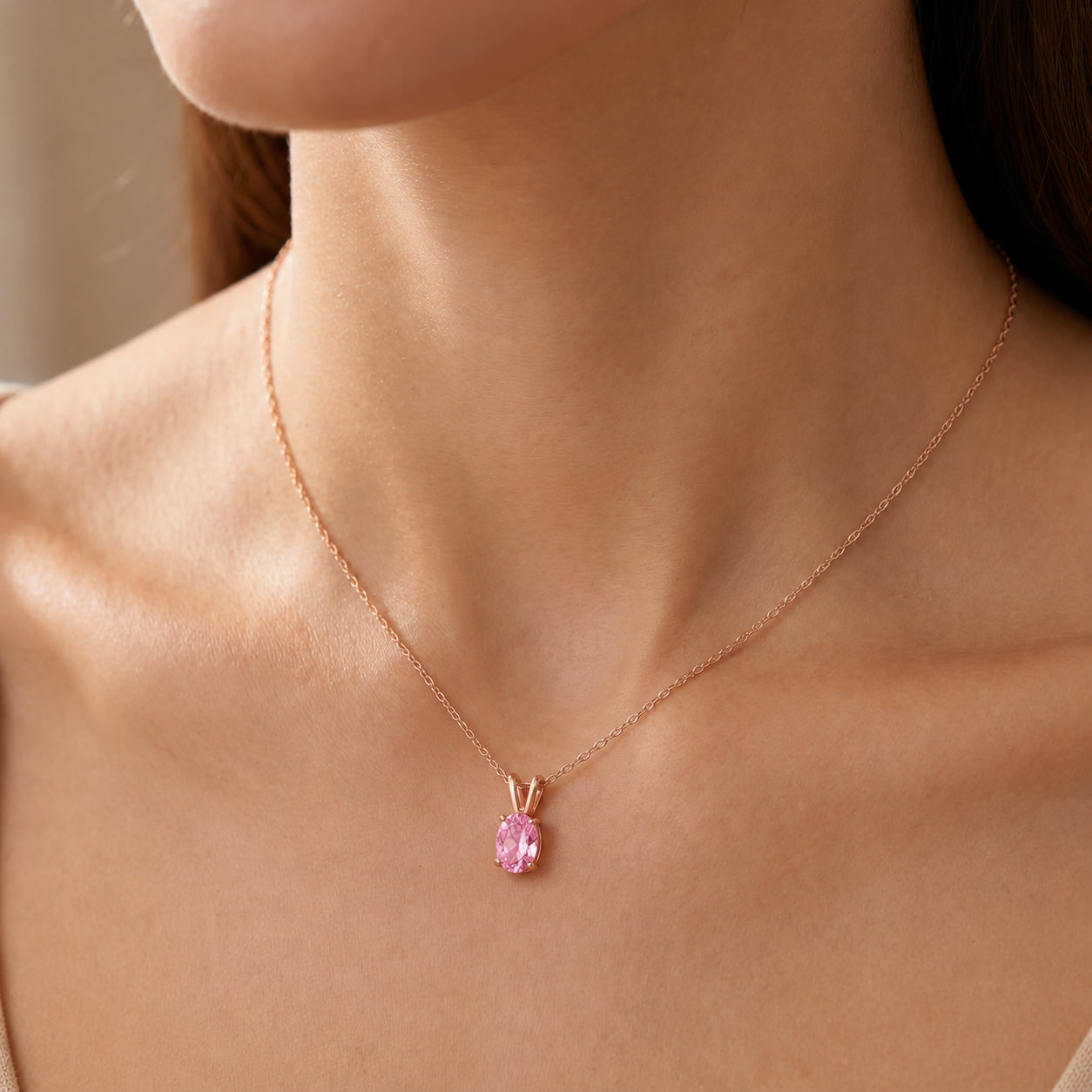 Rose Gold Belle Necklace Aquamarine 10K — Mimosa