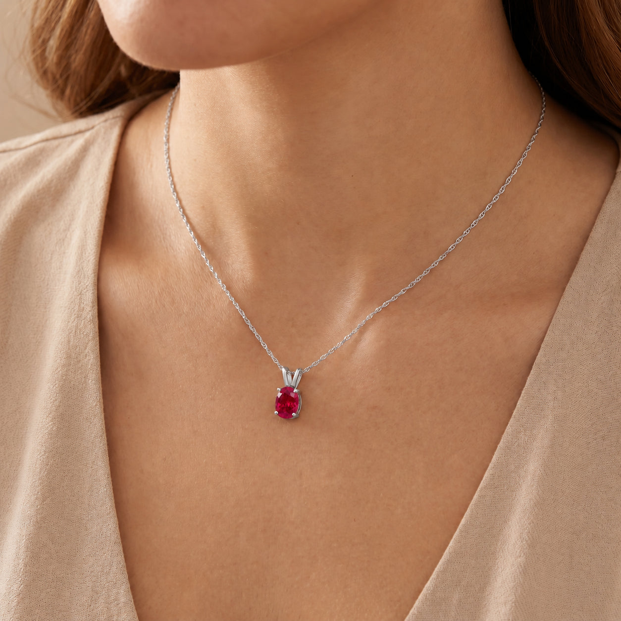 White Gold Belle Necklace Garnet 10K — Mimosa