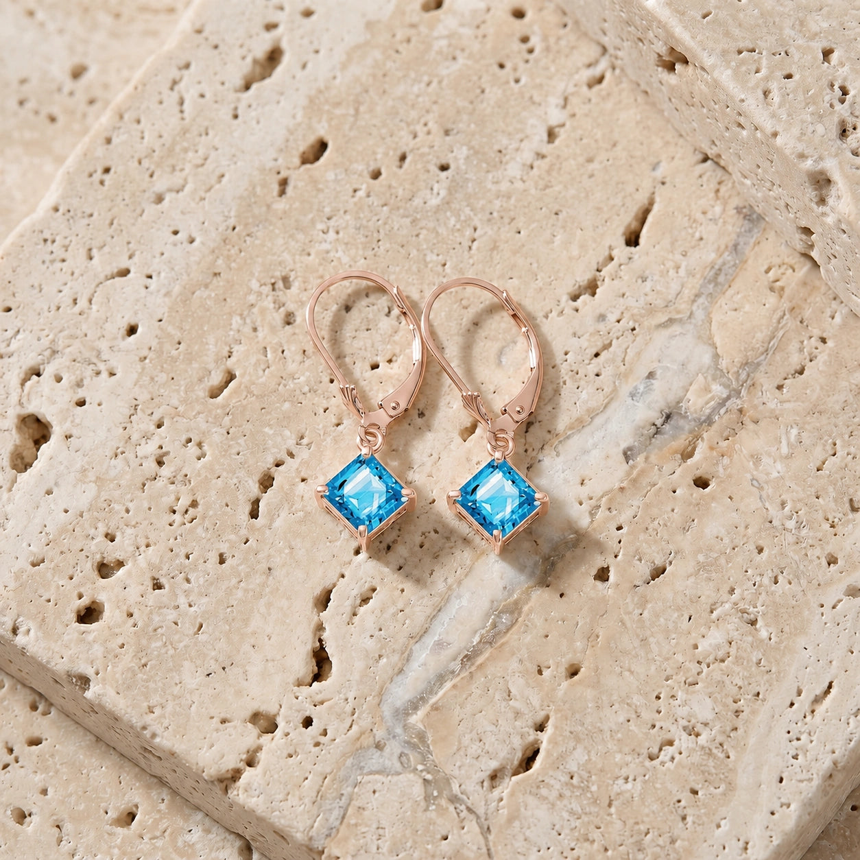 Rose Gold Eternal Earrings Blue Topaz 10K — Raffaella