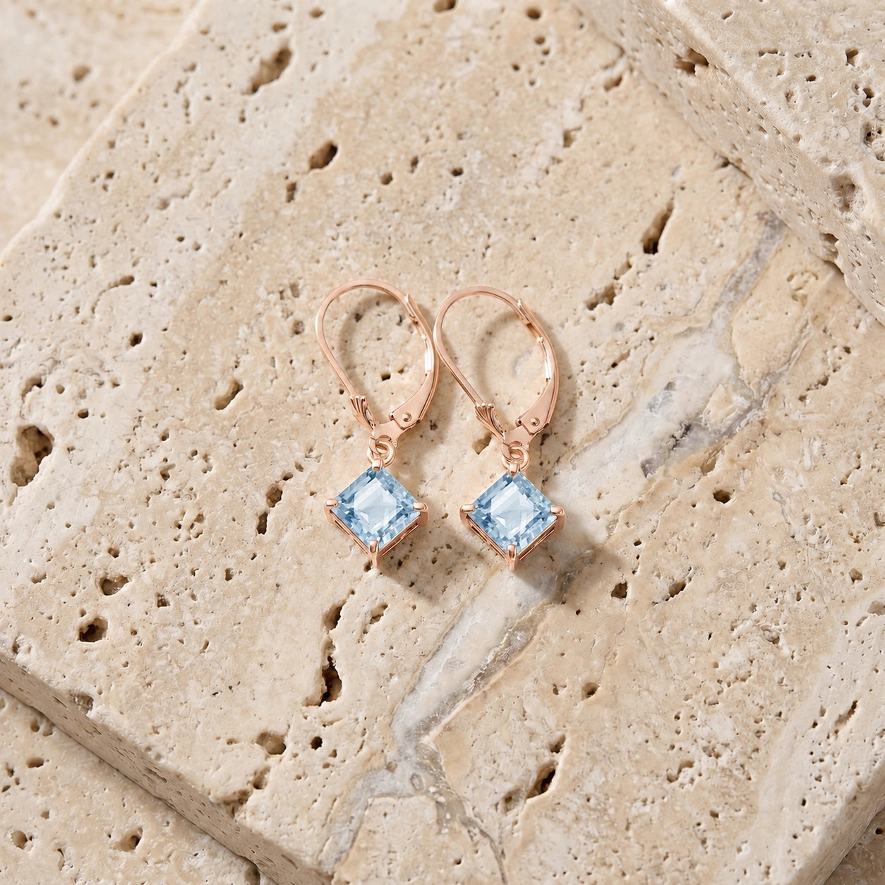 Rose Gold Eternal Earrings Aquamarine 10K — Raffaella