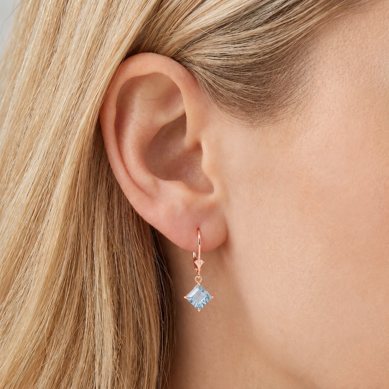 Rose Gold Eternal Earrings Aquamarine 10K — Raffaella