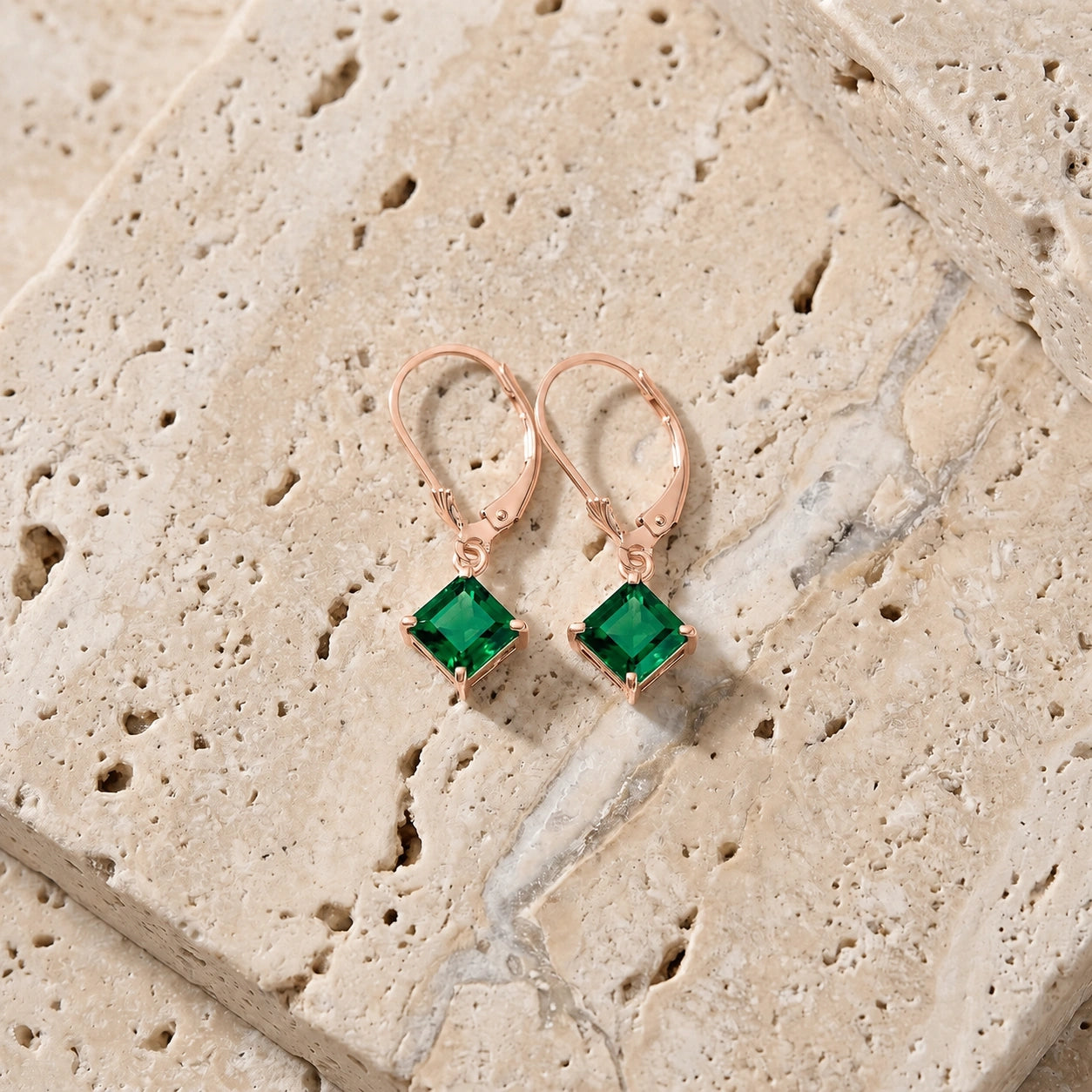 Rose Gold Eternal Earrings Emerald 10K — Raffaella