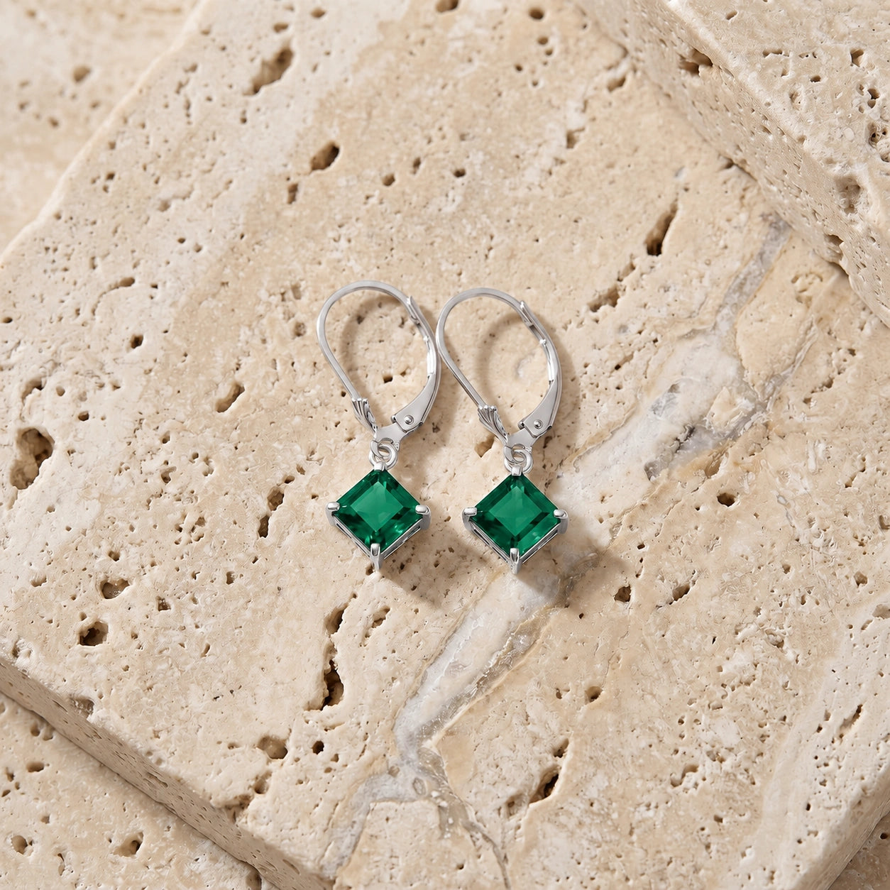 White Gold Eternal Earrings Emerald 10K — Raffaella