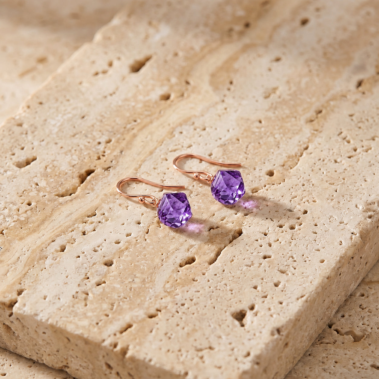 Rose Gold Earrings Amethyst 10K — Calliope