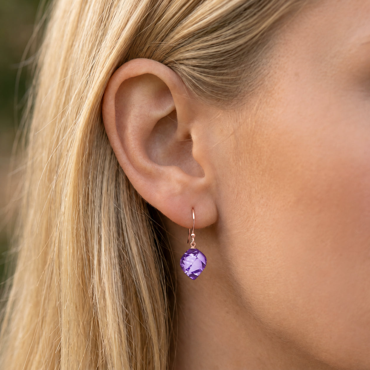 Rose Gold Earrings Amethyst 10K — Calliope