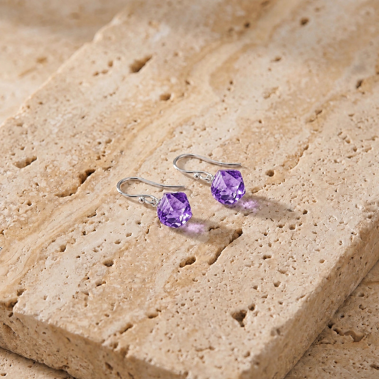 White Gold Earrings Amethyst 10K — Calliope