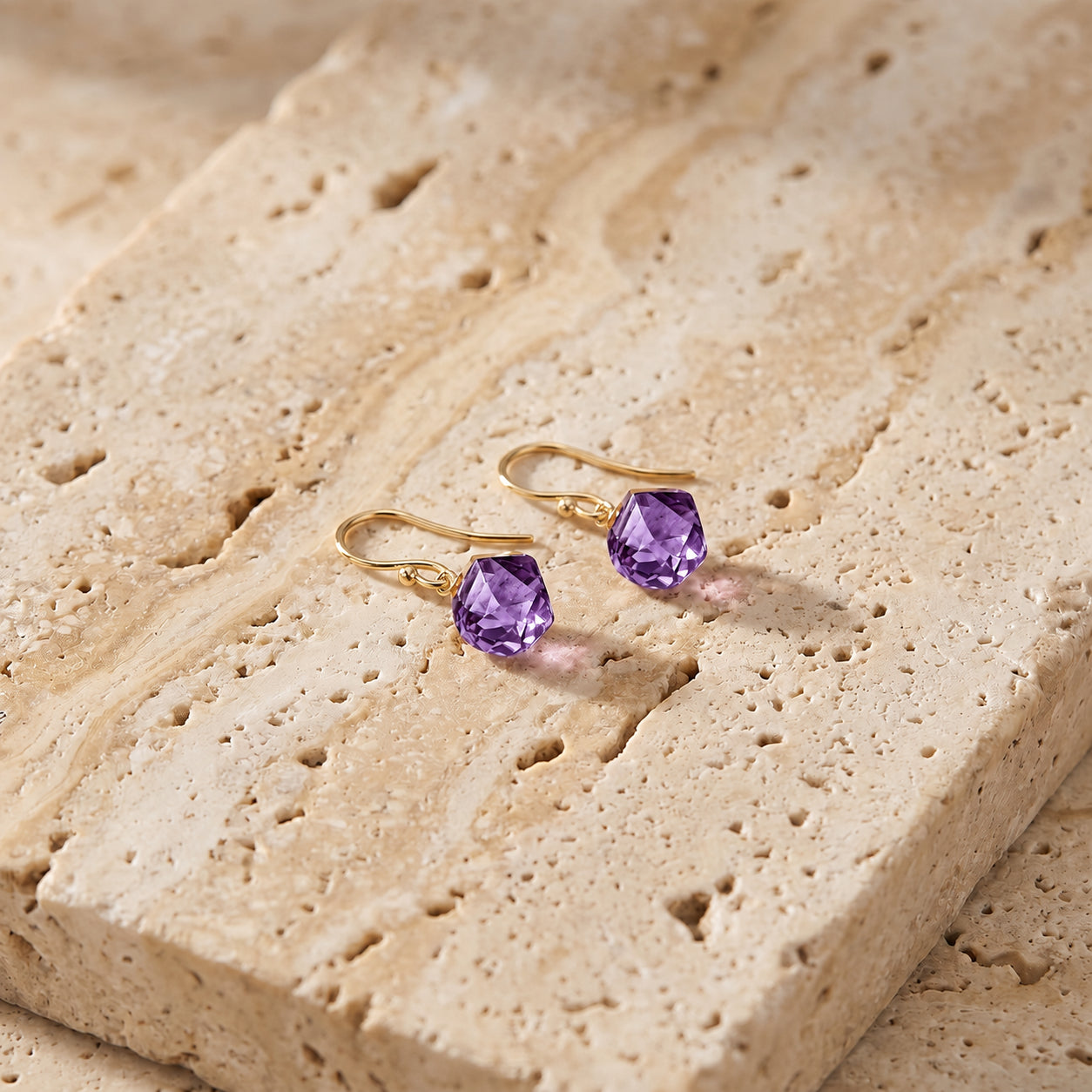 Yellow Gold Earrings Amethyst 10K — Calliope
