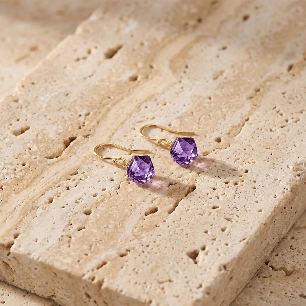 Yellow Gold Earrings Amethyst 10K — Calliope