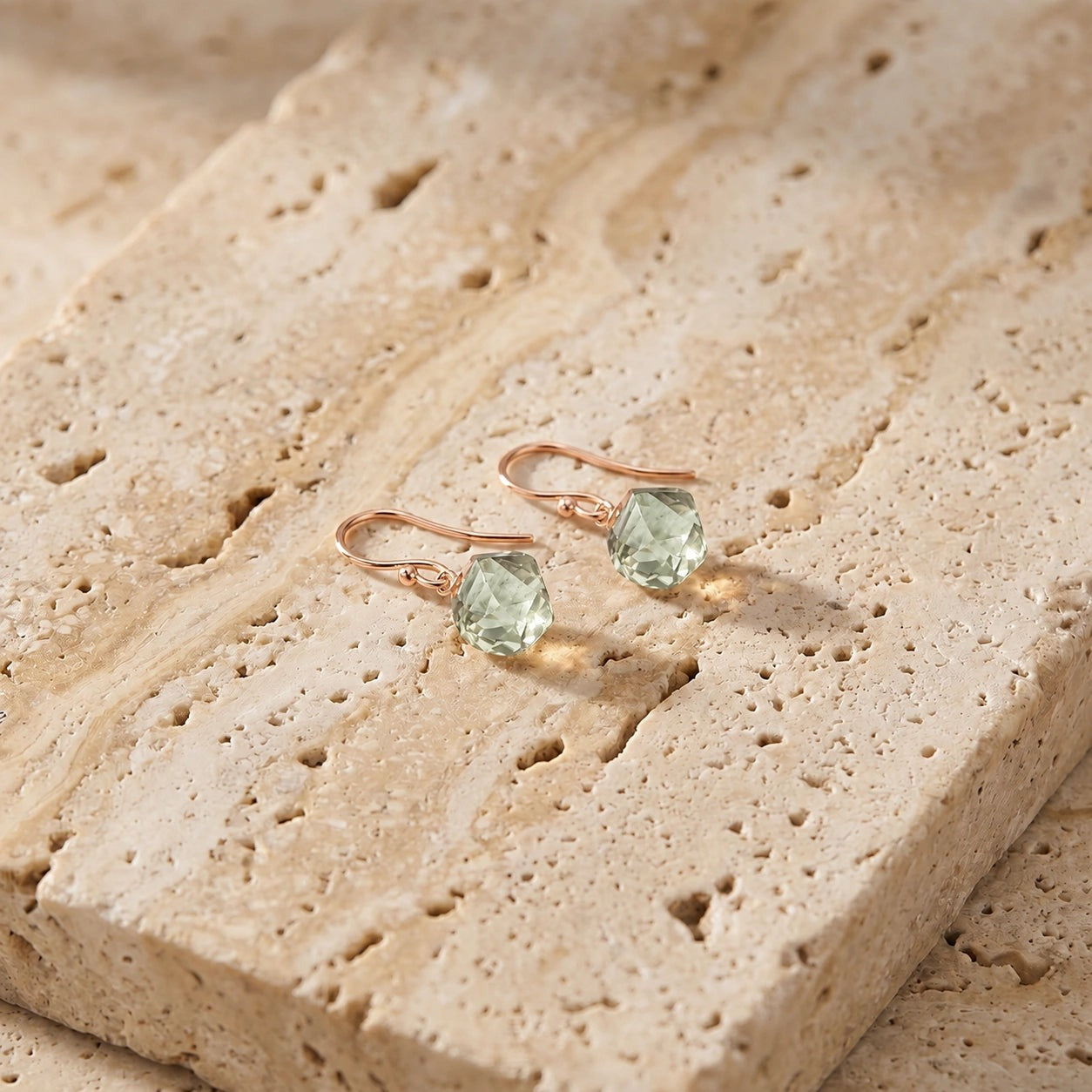 Rose Gold Earrings Green Amethyst 10K — Calliope