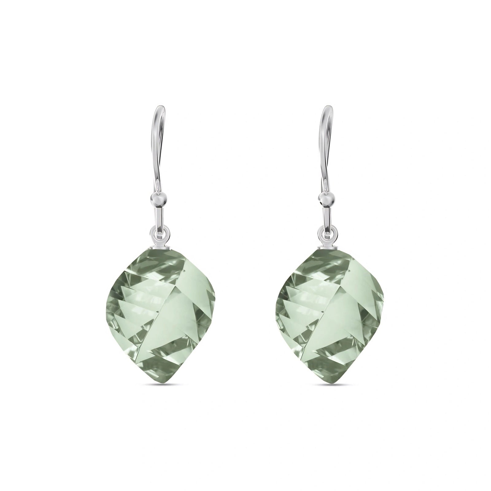 White Gold Earrings Green Amethyst 10K — Calliope