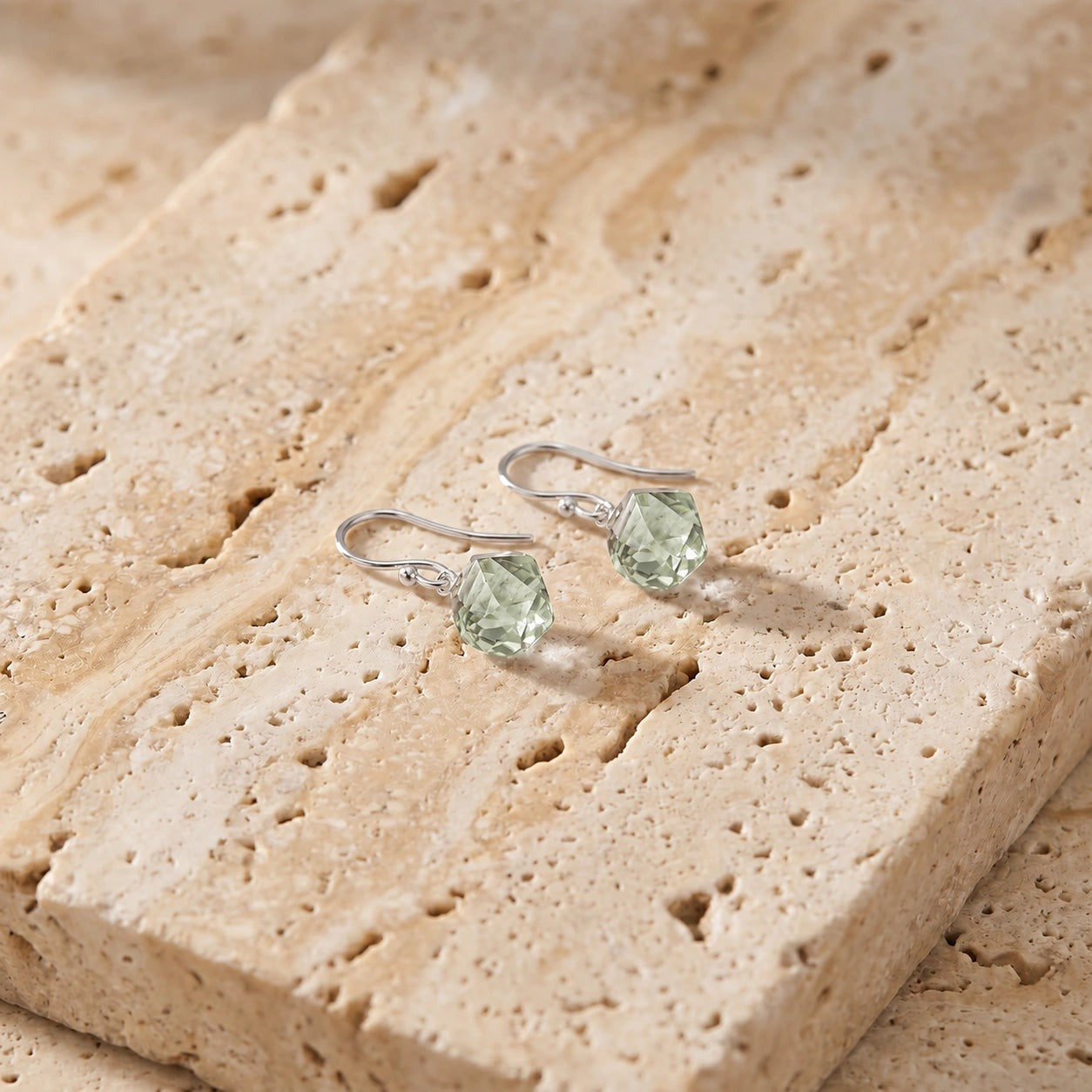 White Gold Earrings Green Amethyst 10K — Calliope