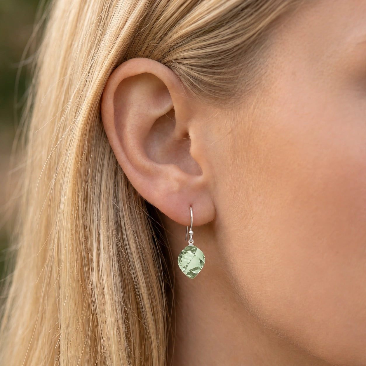 White Gold Earrings Green Amethyst 10K — Calliope