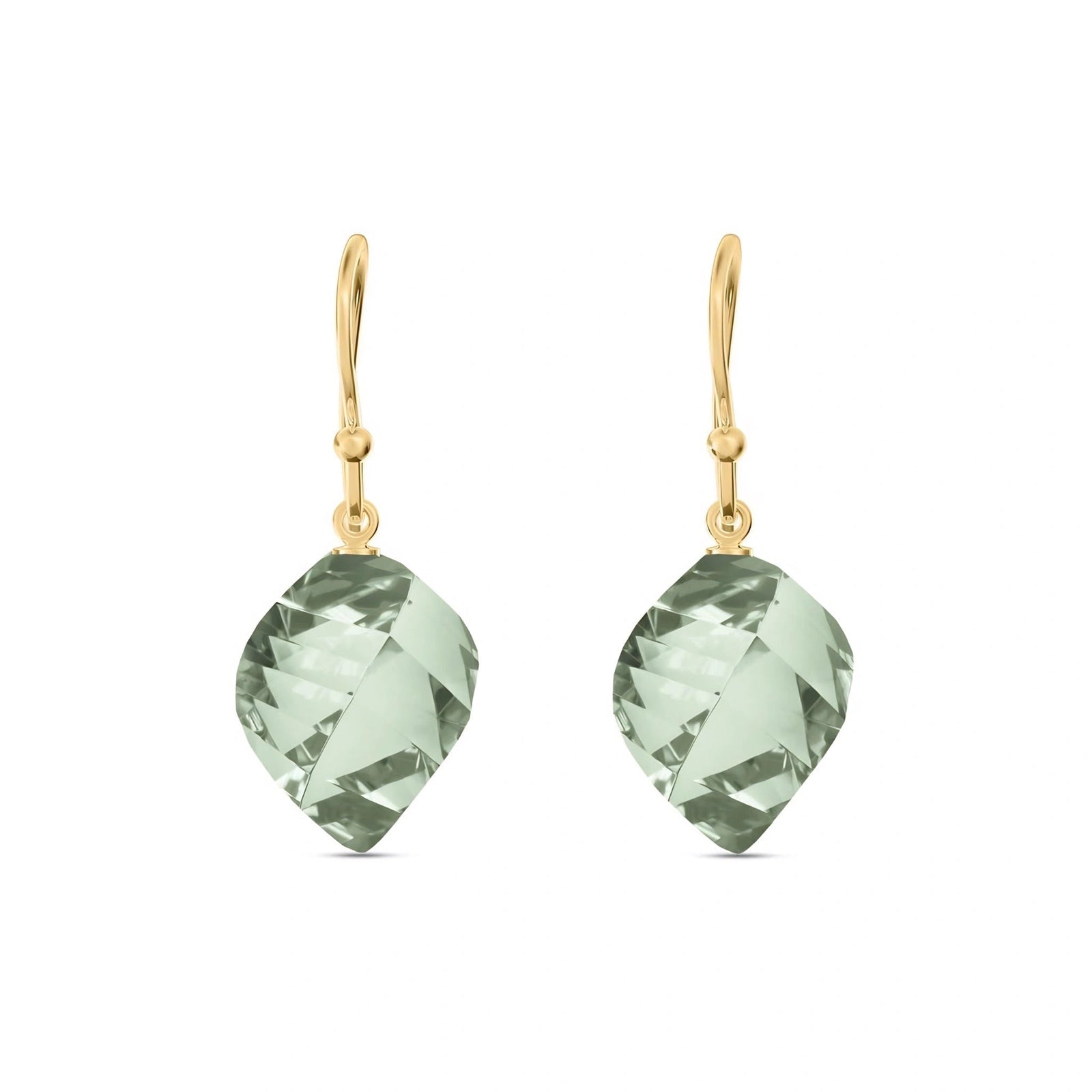 Yellow Gold Earrings Green Amethyst 10K — Calliope