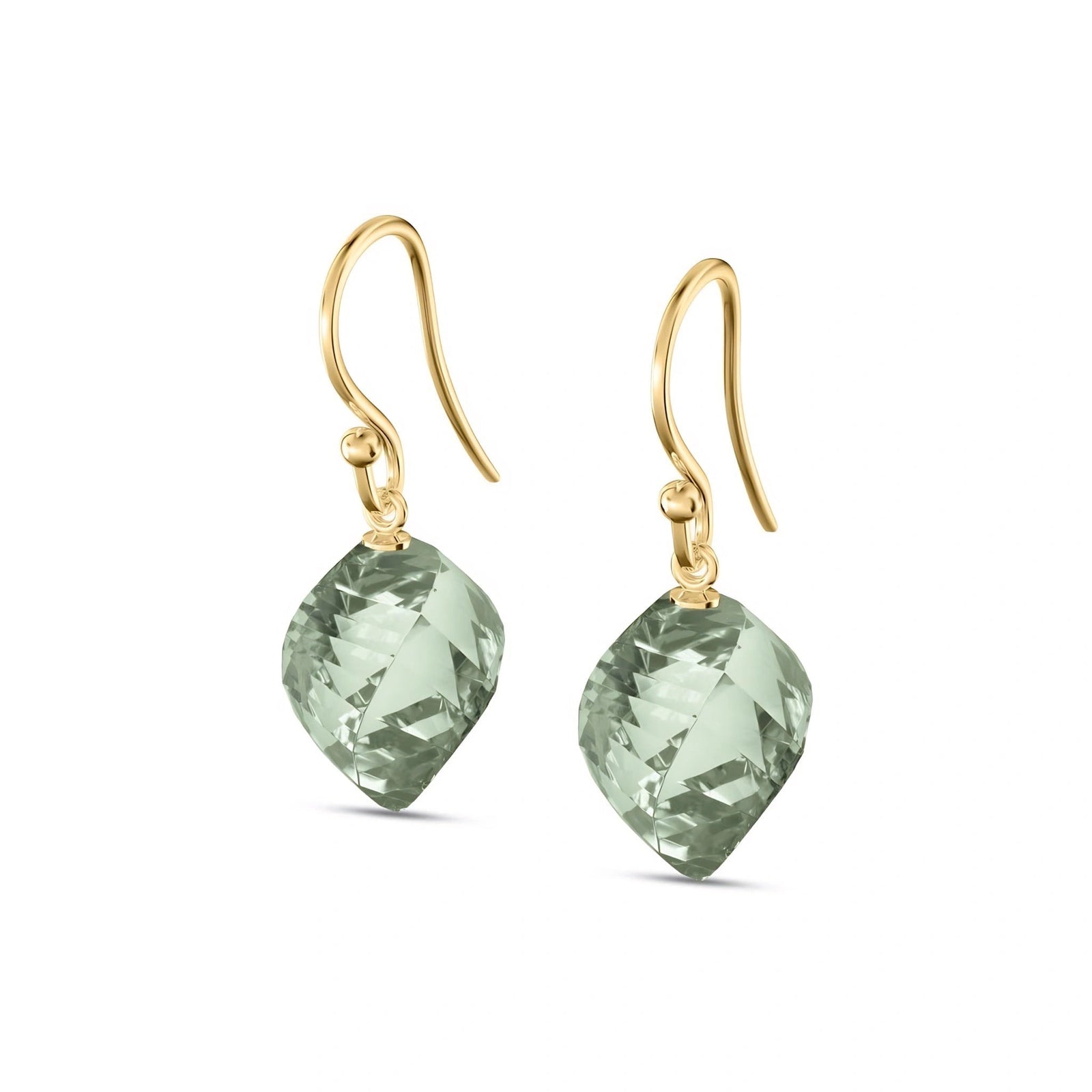 Yellow Gold Earrings Green Amethyst 10K — Calliope