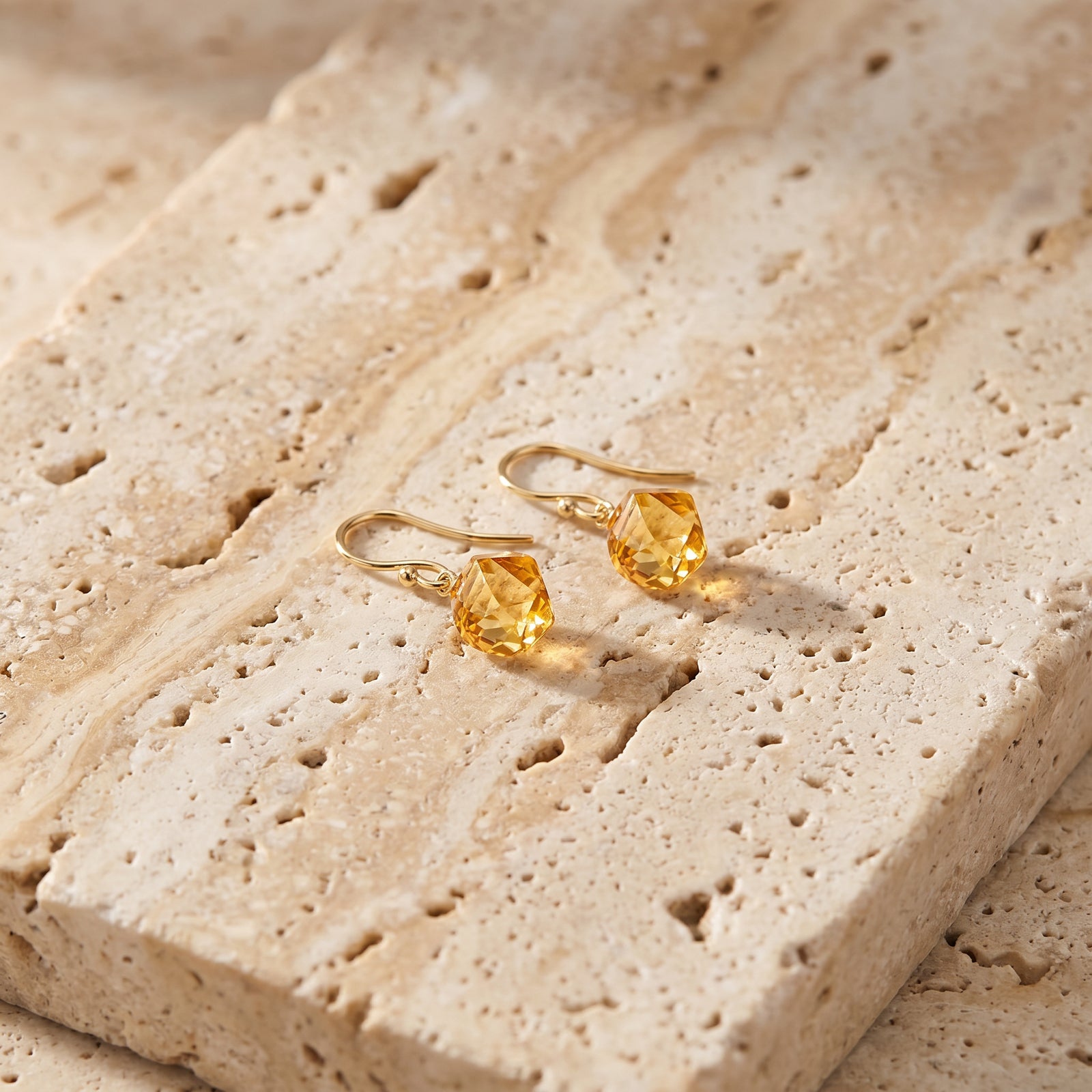 Yellow Gold Earrings Green Amethyst 10K — Calliope