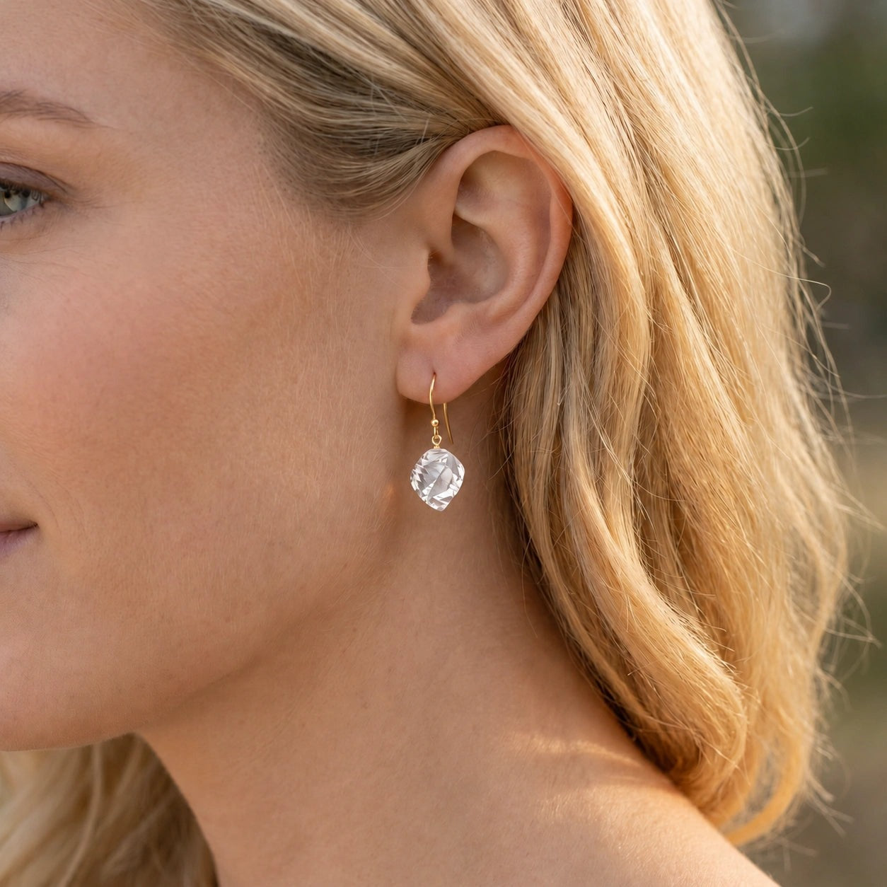 Yellow Gold Earrings White Topaz 10K — Calliope
