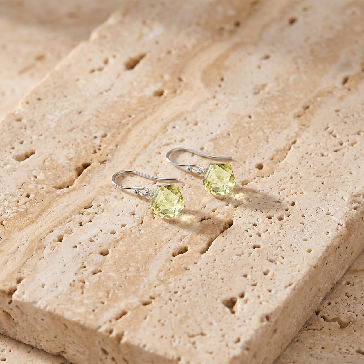 White Gold Earrings Lemon Quartz 10K — Calliope