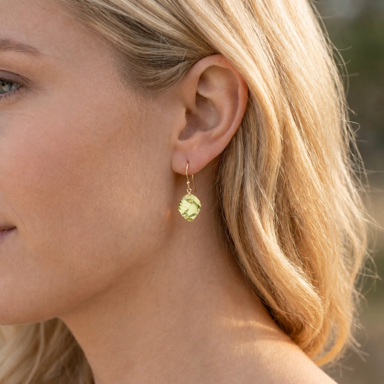 Yellow Gold Earrings Lemon Quartz 10K — Calliope