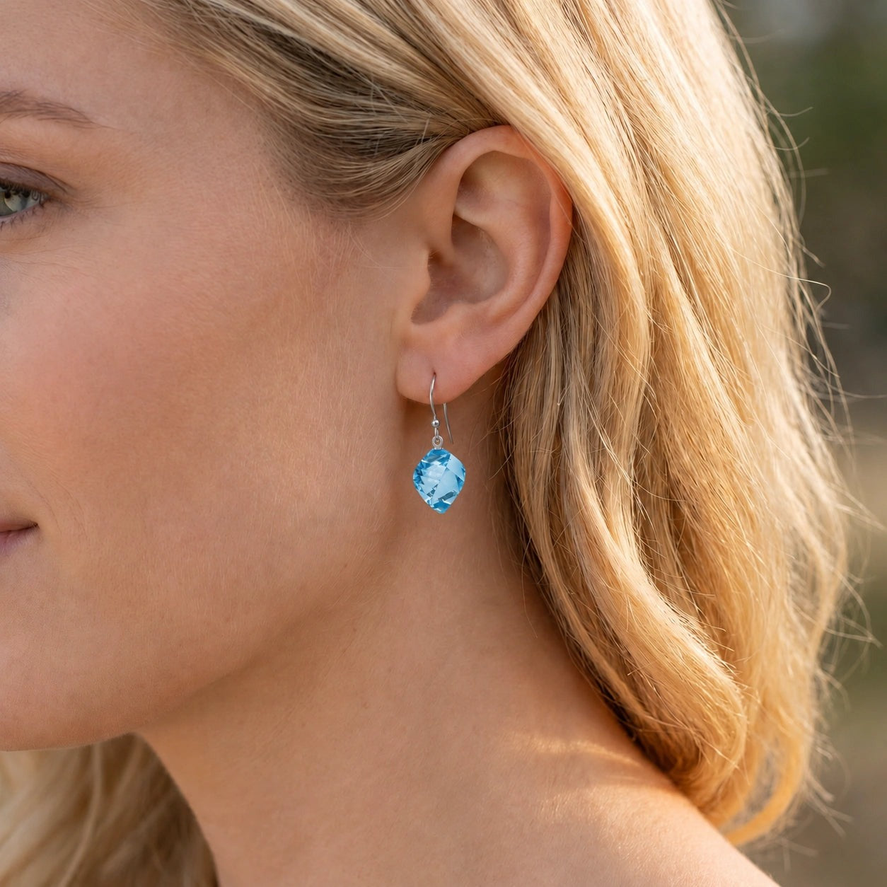 White Gold Earrings Blue Topaz 10K — Calliope
