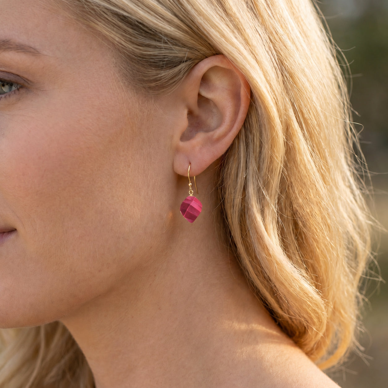 Yellow Gold Earrings Blue Topaz 10K — Calliope