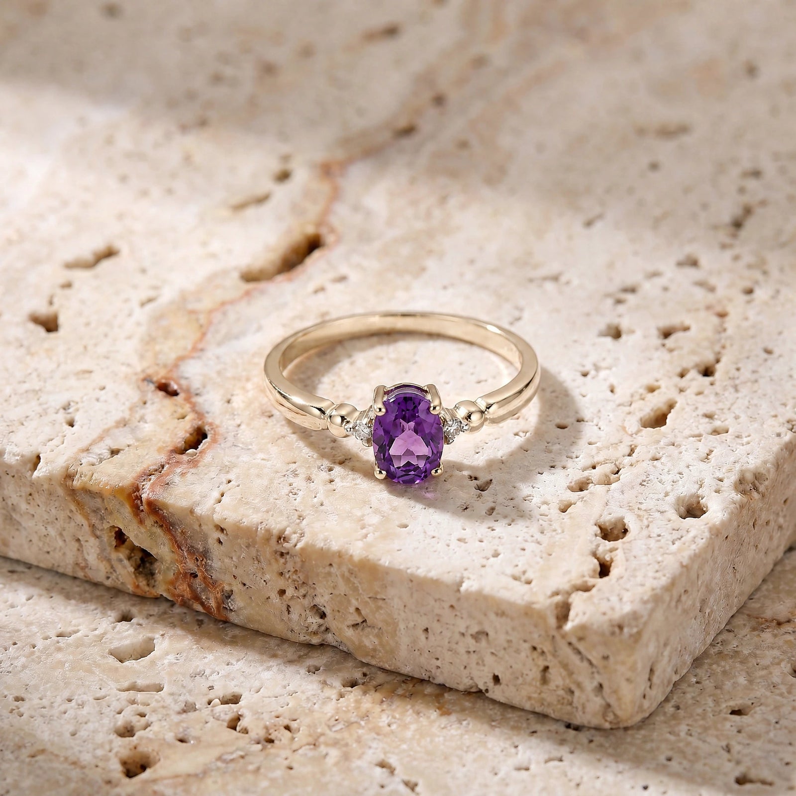 Yellow Gold Diamond & Amethyst — Leontina