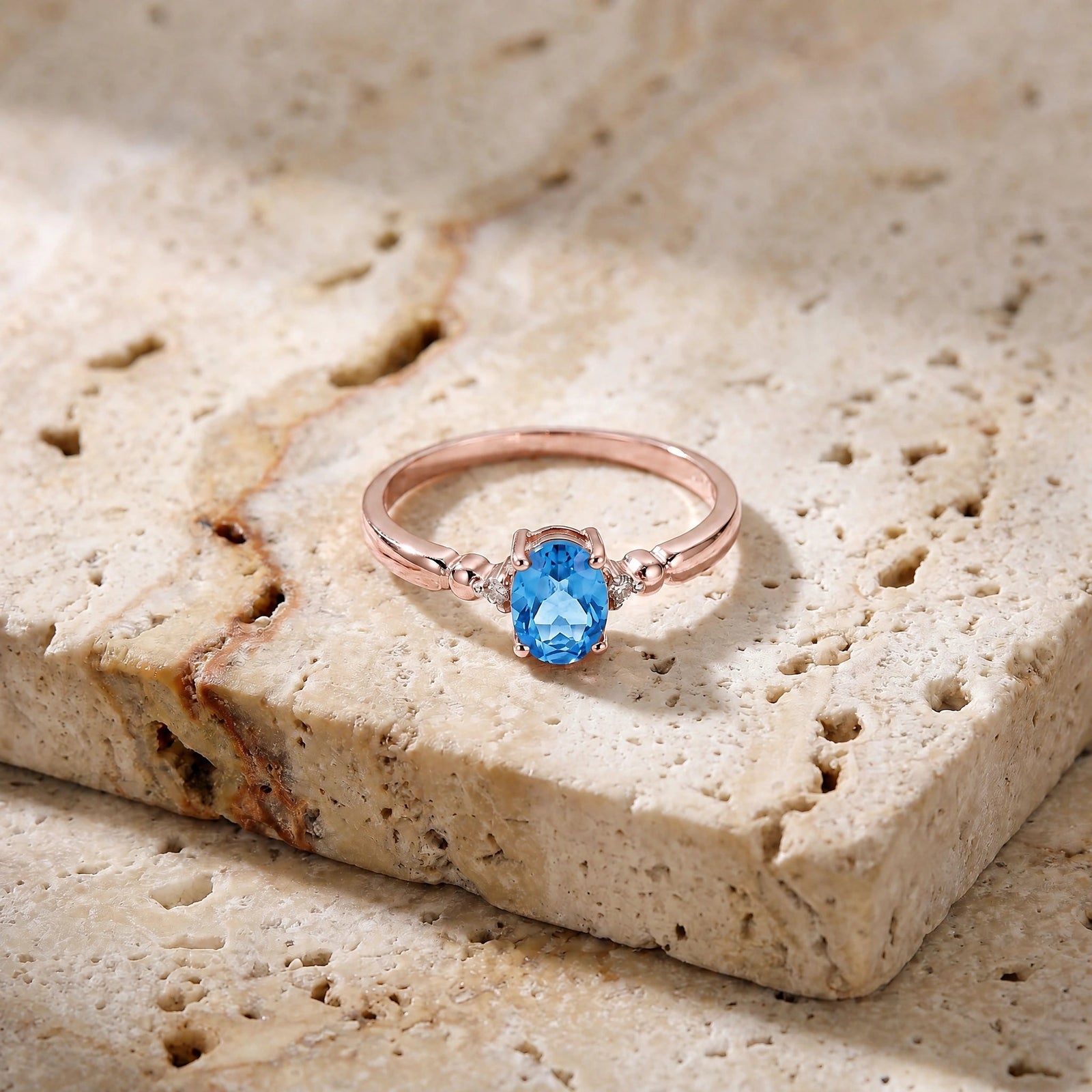 Rose Gold Diamond & Blue Topaz — Leontina