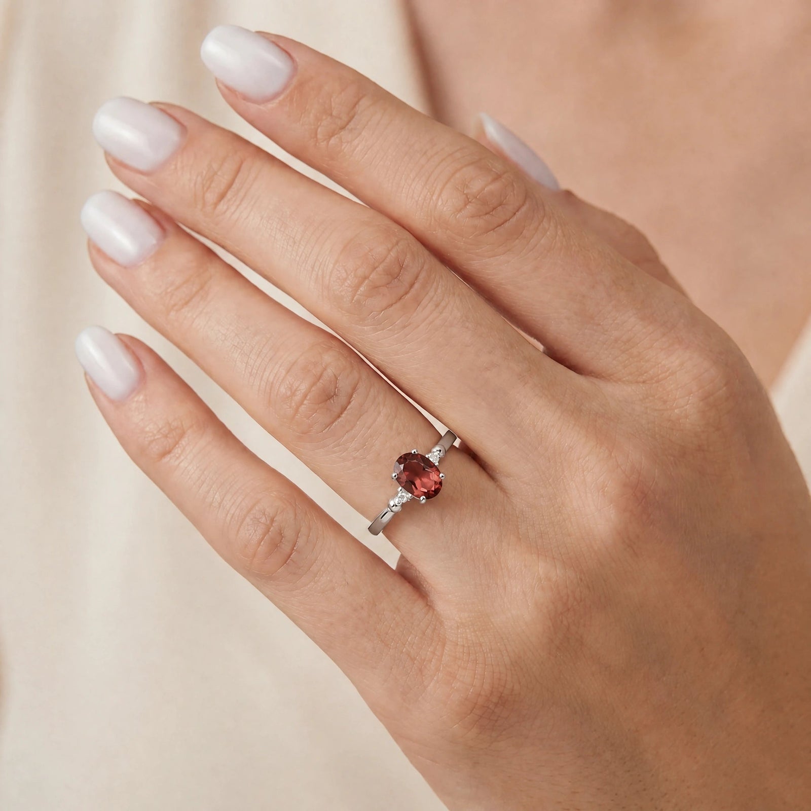 White Gold Diamond & Garnet — Leontina