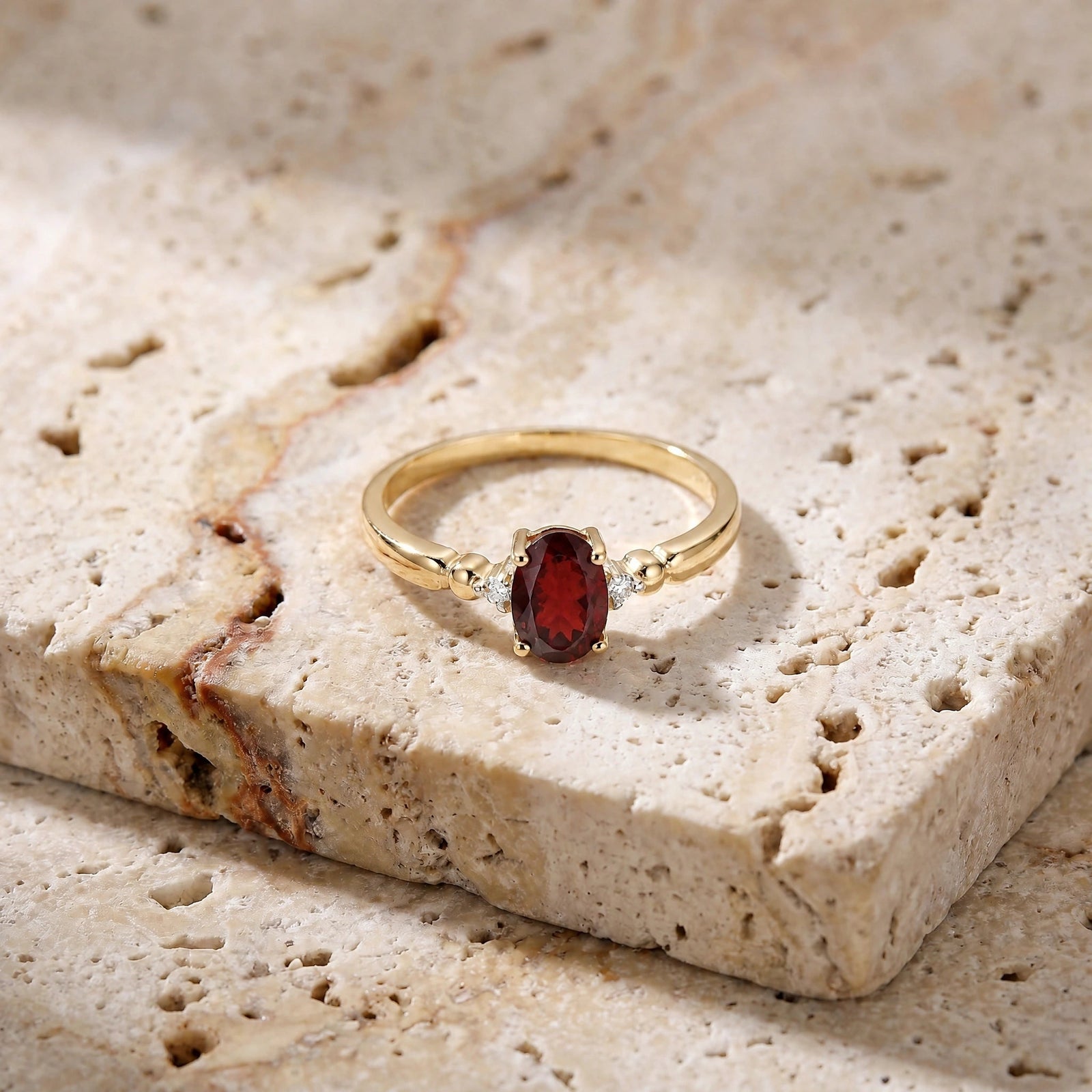 Yellow Gold Diamond & Garnet — Leontina