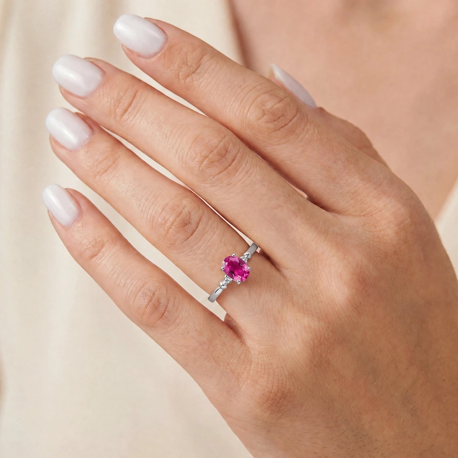 White Gold Pink Topaz & Diamond — Leontina
