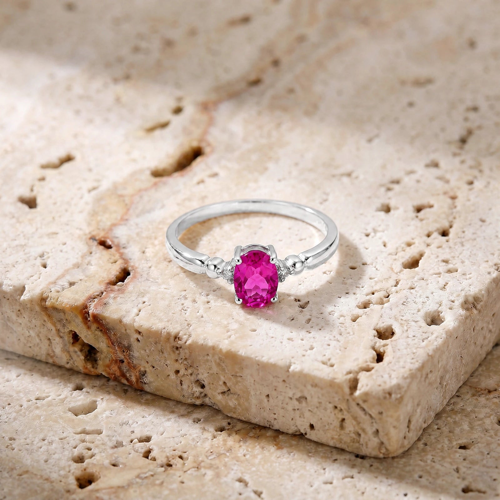 White Gold Pink Topaz & Diamond — Leontina